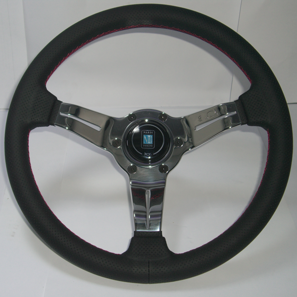 Nardi Deep Corn 330MM Black Leather With Polished Spokes
