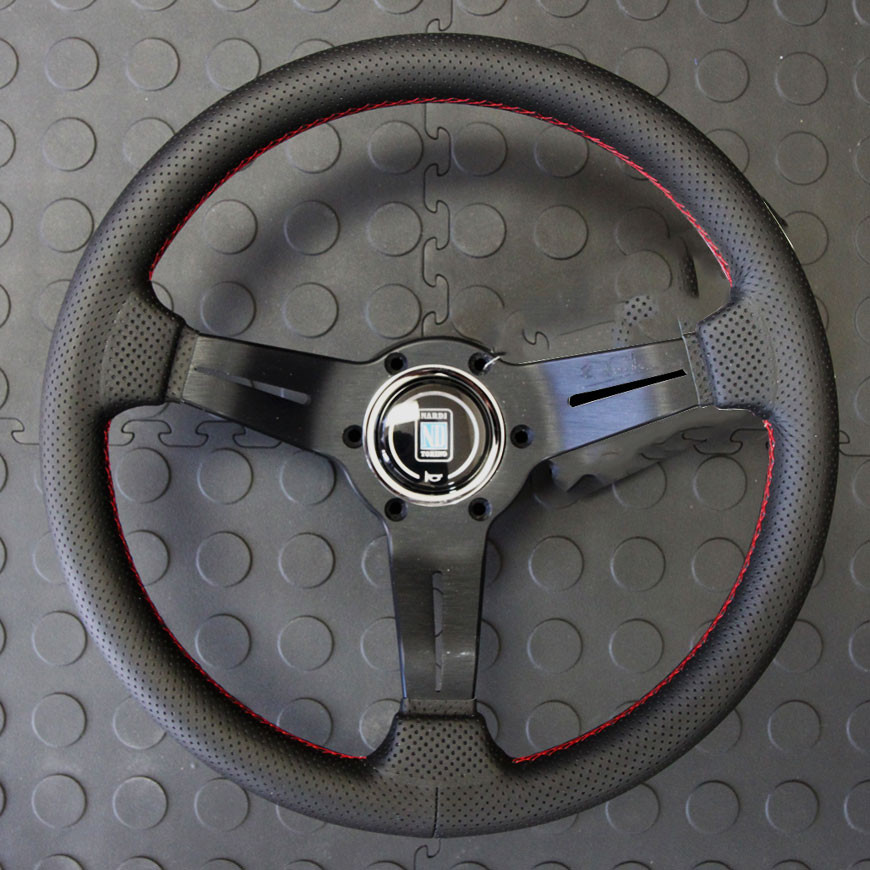 Nardi Deep Corn Steering Wheel 330MM Black Perforated Leather With Black Spokes For Miata MX5 MX-5 ALL YEARS JDM Roadster : REV9 Autosport